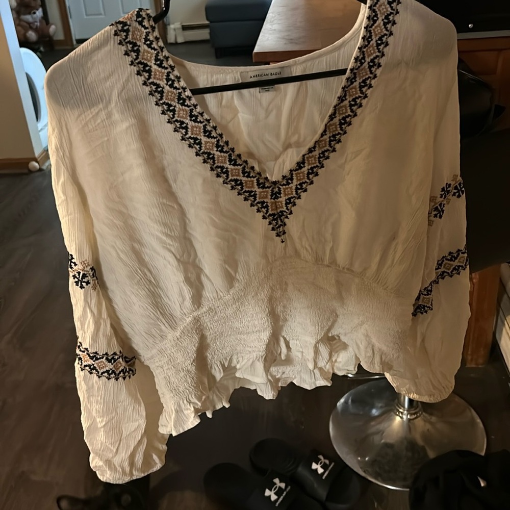 American Eagle Embroidered Smock Top